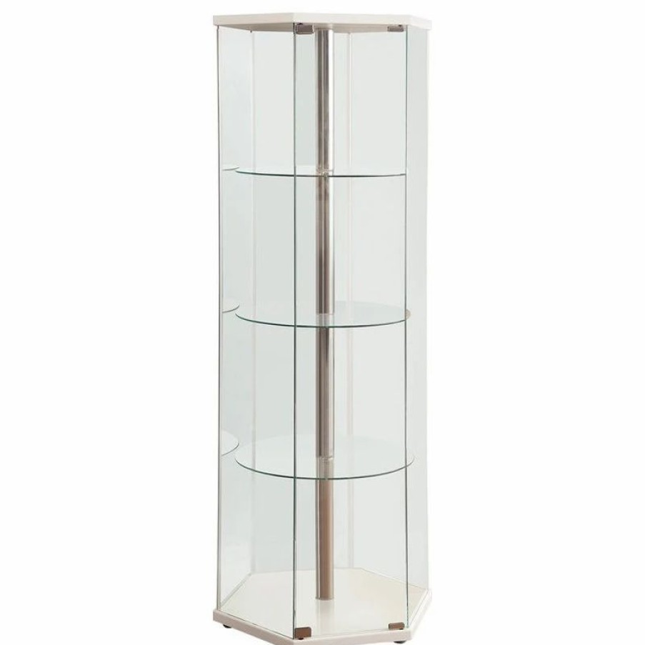 China Cabinets & Hutches * | Bowery Hill Glass Hexagonal Curio Cabinet In White And Chrome