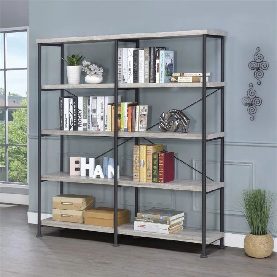 Shelving * | Coaster Home Furnishings Coaster Guthrie 4 Shelf Country Rustic Wooden Bookcase In Gray Driftwood