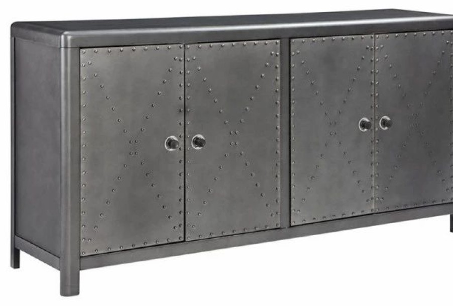 Buffets & Sideboards * | Ashley Furniture Industries Signature Design By Ashley Rock Ridge Engineered Wood Cabinet In Gunmetal Finish