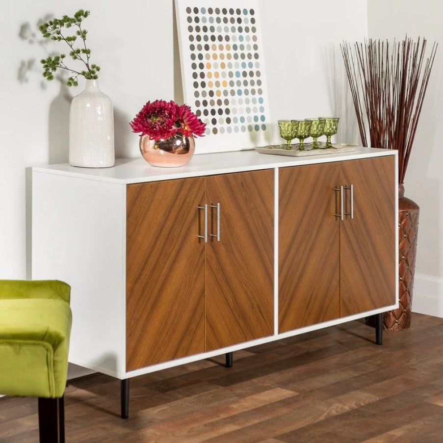 Buffets & Sideboards * | Delacora We-Bdu58Hpbm Retro Modern 58 W Buffet Sideboard Credenza White With