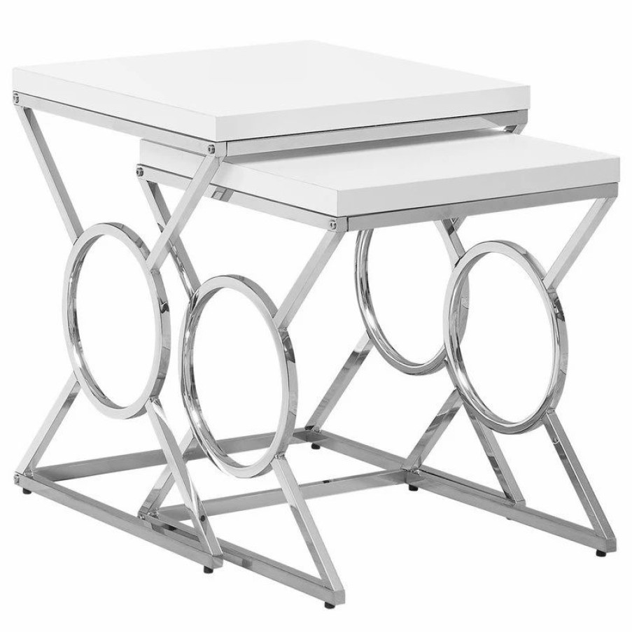 Accent Chests & Cabinets * | Monarch Specialties Nesting Table, Set Of 2, Side, End, Accent, Bedroom, Metal, Glossy White