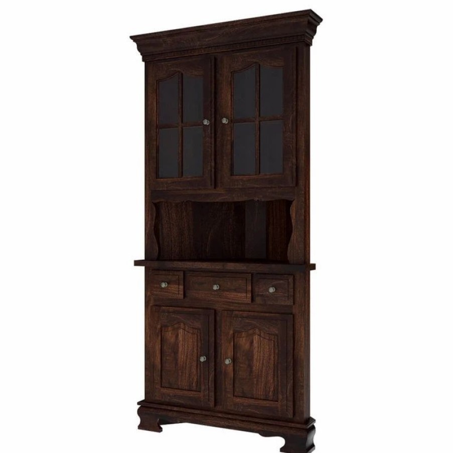 China Cabinets & Hutches * | Sierra Living Concepts Inc Carlinville Rustic Solid Wood Glass Door Corner Hutch