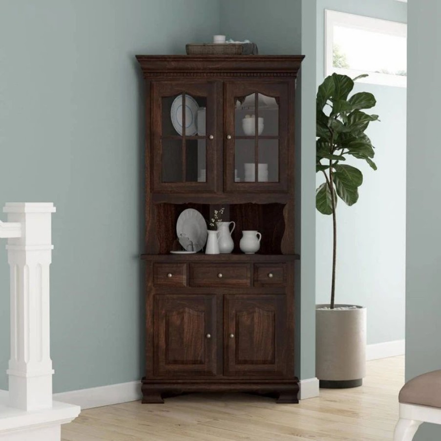 China Cabinets & Hutches * | Sierra Living Concepts Inc Carlinville Rustic Solid Wood Glass Door Corner Hutch