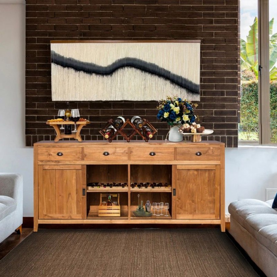 Buffets & Sideboards * | Chic Teak Inc. Waxed Teak Wood Rhone Buffet / Media Center, Large