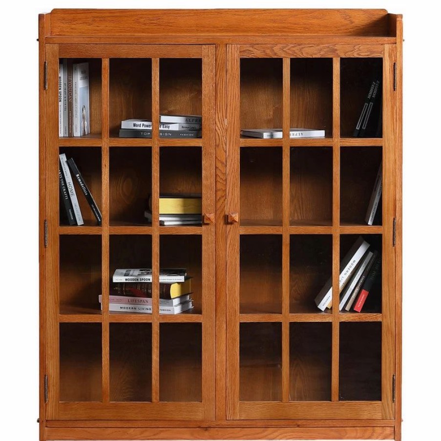 Shelving * | Crafters And Weavers Mission Oak 2 Door Bookcase With Glass Doors Michael'S Cherry