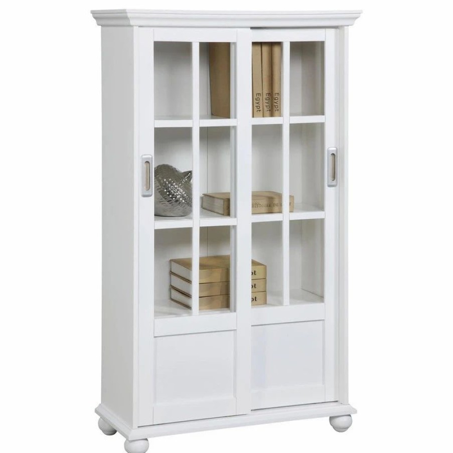 Shelving * | A Design Studio Ashton Oaks Bookcase With Sliding Glass Doors, White