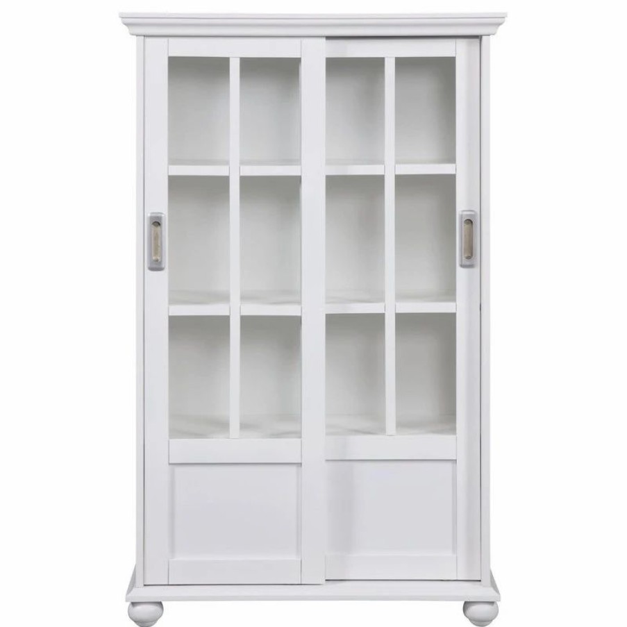 Shelving * | A Design Studio Ashton Oaks Bookcase With Sliding Glass Doors, White