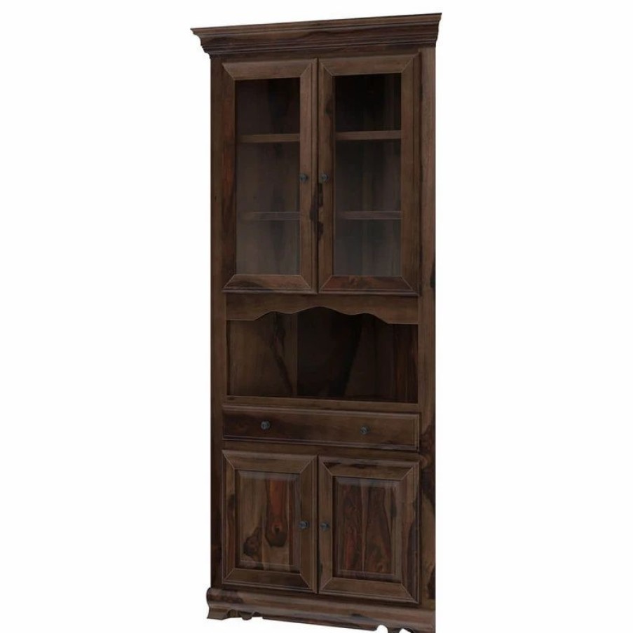 China Cabinets & Hutches * | Sierra Living Concepts Inc Tiverton Rustic Solid Wood Glass Door Dining Corner Hutch