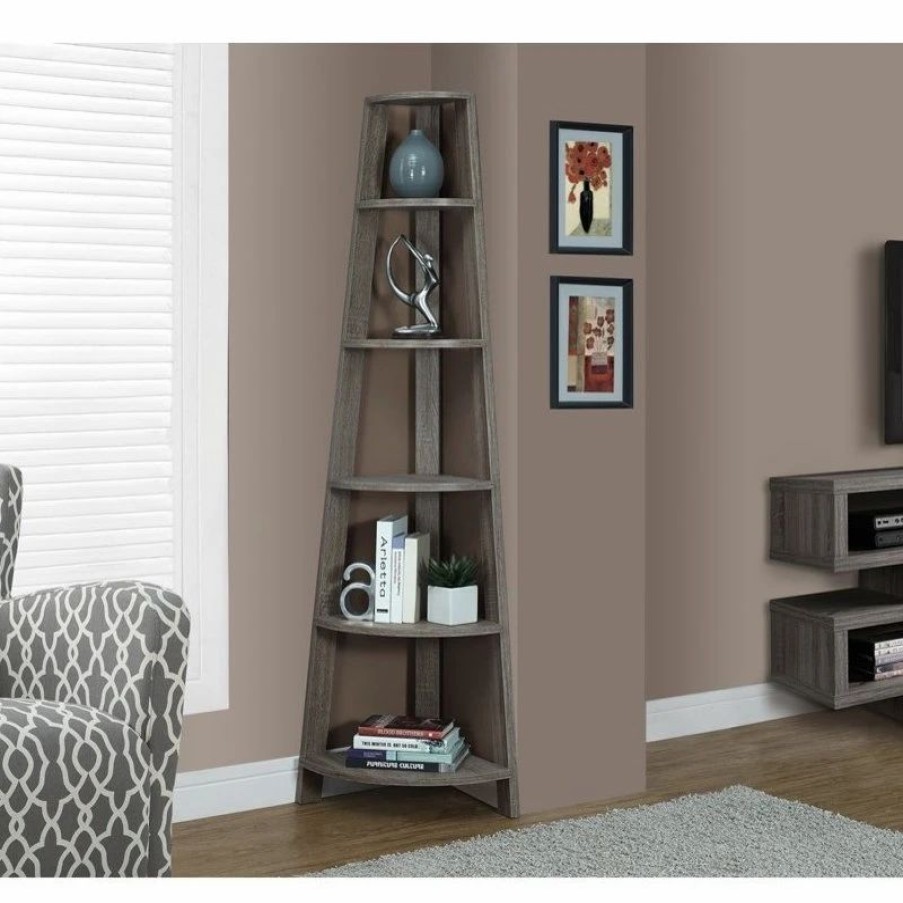 Shelving * | Monarch Specialties Bookcase, 72 H, Dark Taupe Corner Accent Etagere