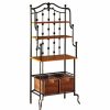 Shelving * | Decor Love Mediterranean Bakers Rack, 2 Open Shelves And 2 Rattan Storage Baskets, Walnut