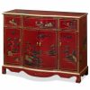 Accent Chests & Cabinets * | China Furniture And Arts Red Lacquer Chinoiserie Scenery Motif Oriental Hall Cabinet