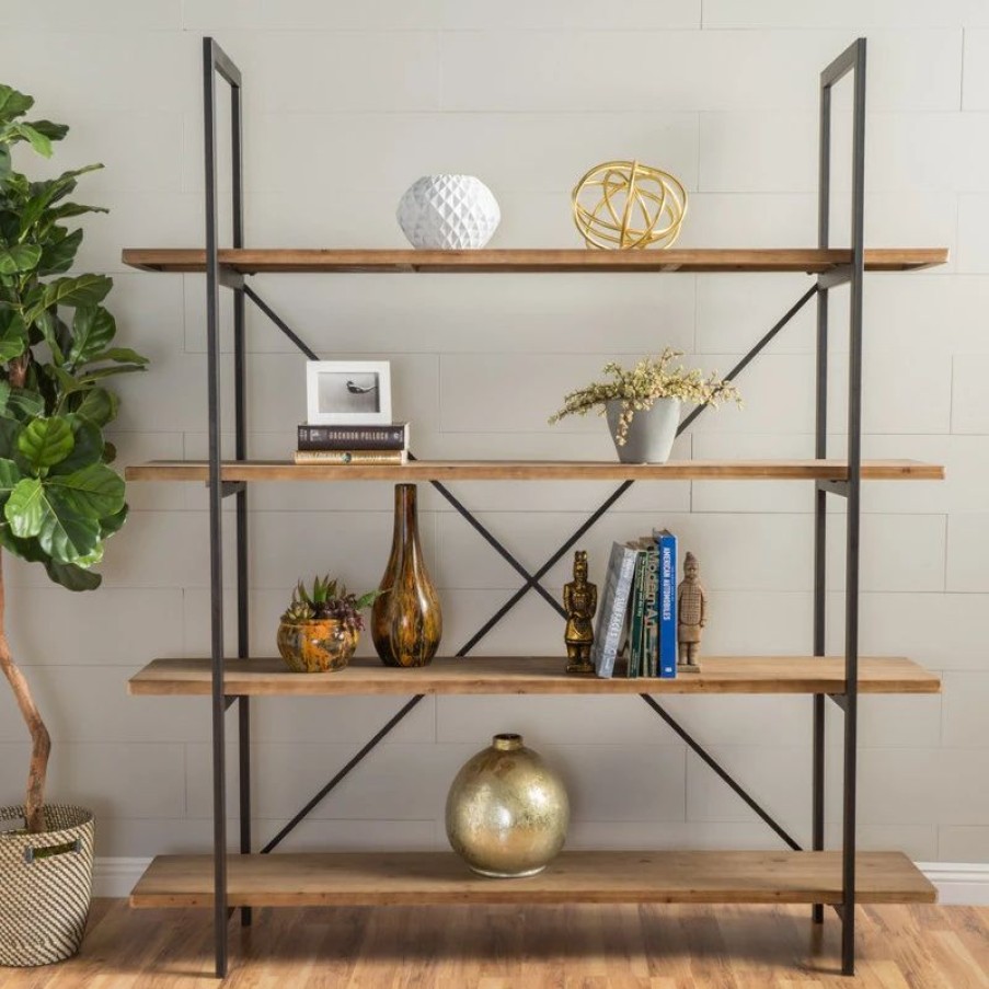 Shelving * | Gdfstudio Elizabeth Industrial 4 Shelf Firwood Bookcase