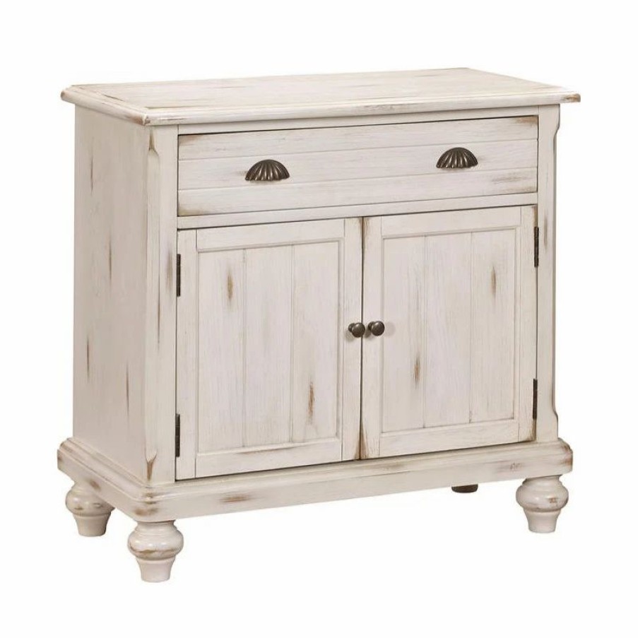 Accent Chests & Cabinets * | Home Fare Distressed Wood Country Door Chest With Drawer In White