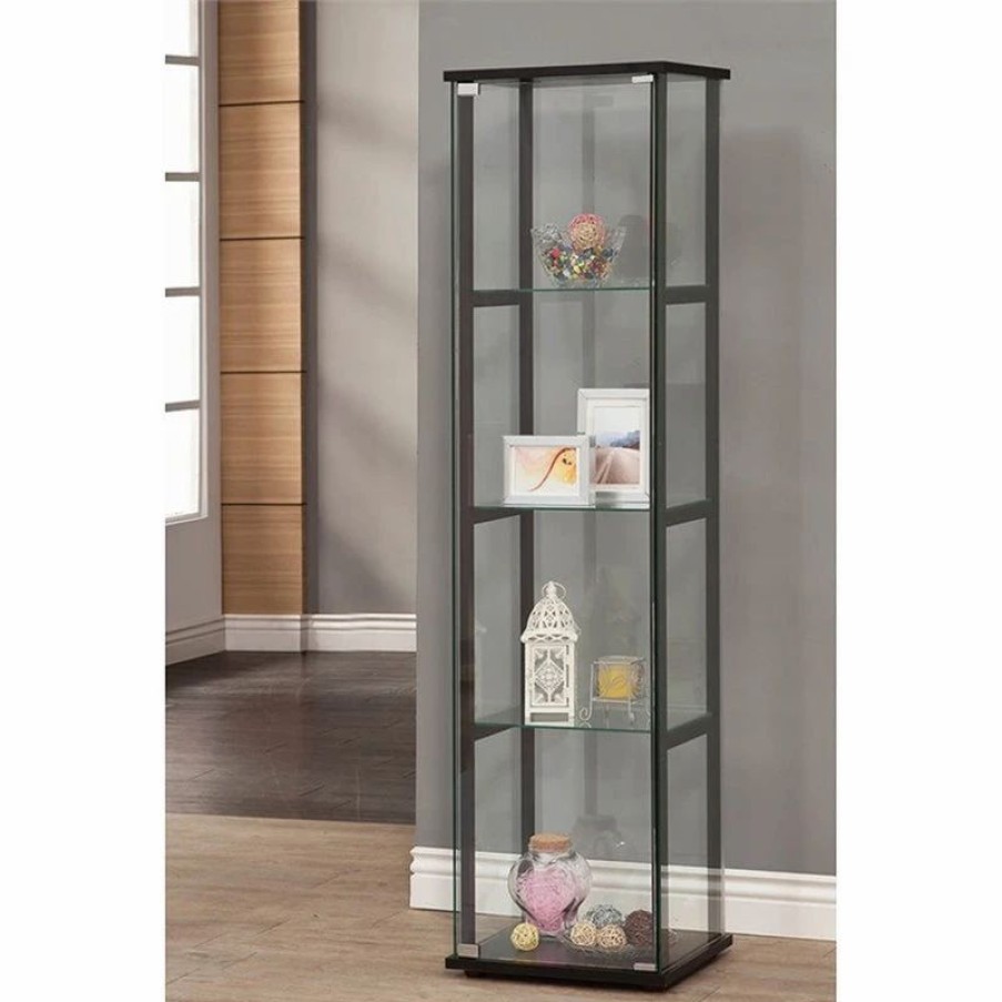 China Cabinets & Hutches * | Coaster Home Furnishings Coaster 4 Shelf Glass Curio Cabinet In Black