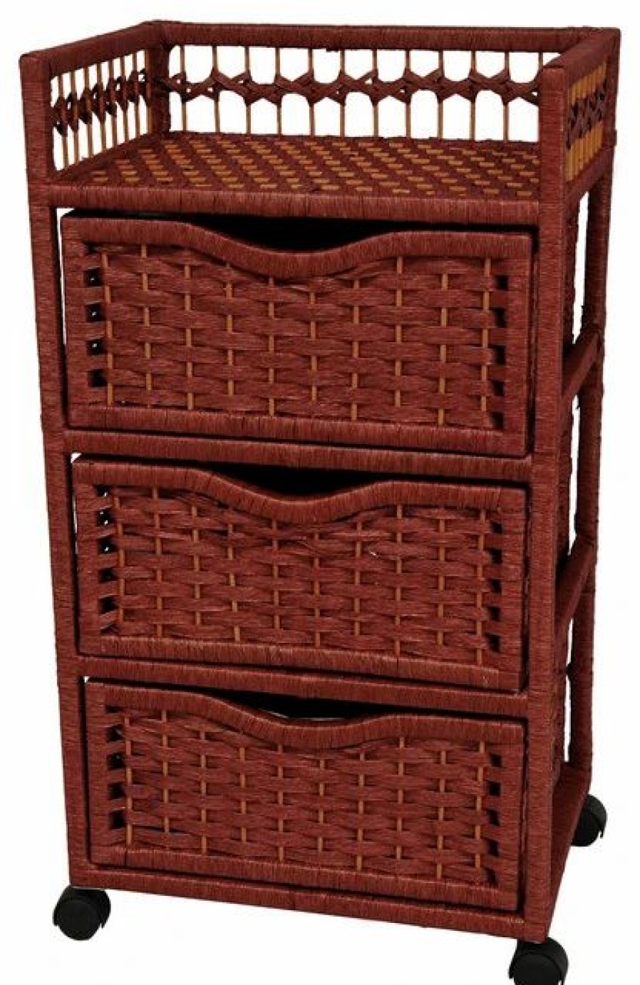 Accent Chests & Cabinets * | Oriental Furniture 31 Natural Fiber Chest Of Drawers On Wheels, Mahogany