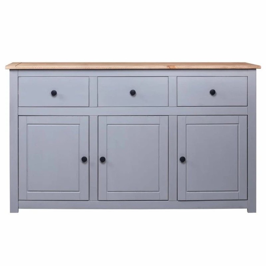 Buffets & Sideboards * | Vida Xl International B.V. Vidaxl Solid Wood Pine Sideboard Gray Panama Range Storage Cabinet Furniture