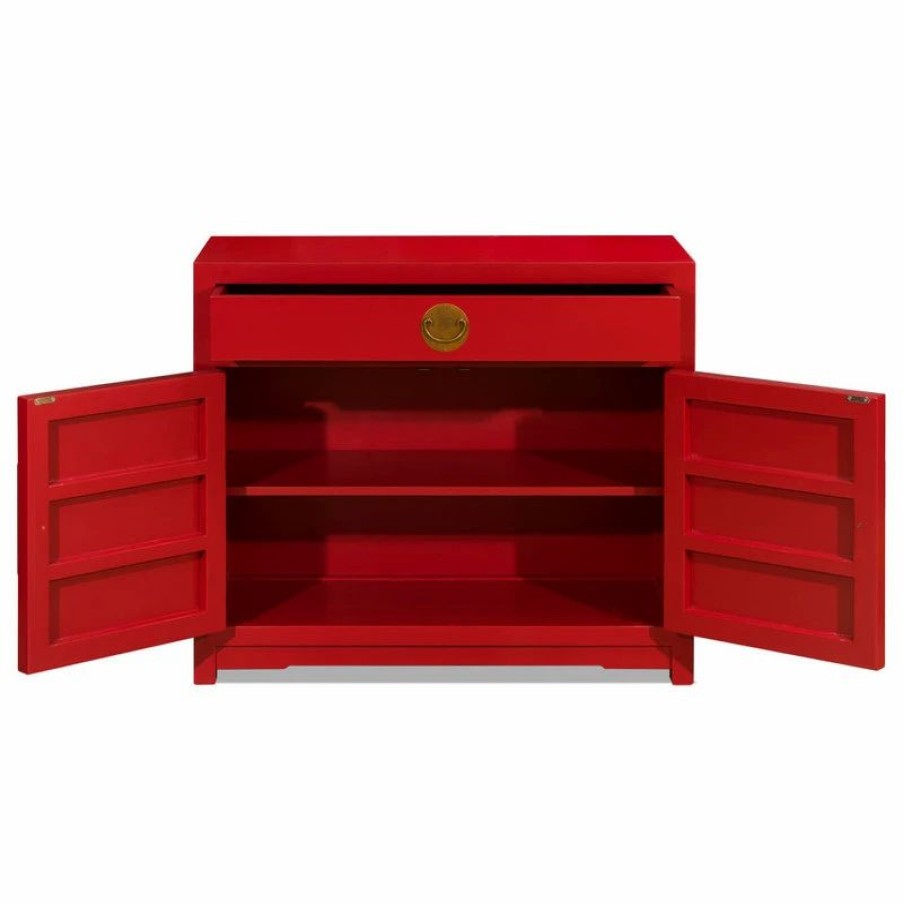 Accent Chests & Cabinets * | China Furniture And Arts Matte Red Elmwood Ming Cabinet