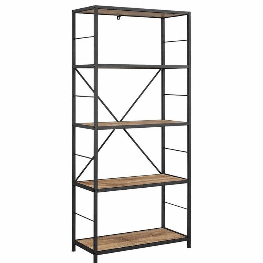 Shelving * | Walker Edison 63 Rustic Industrial Bookcase Barnwood