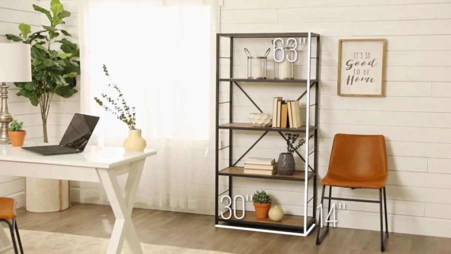 Shelving * | Walker Edison 63 Rustic Industrial Bookcase Barnwood