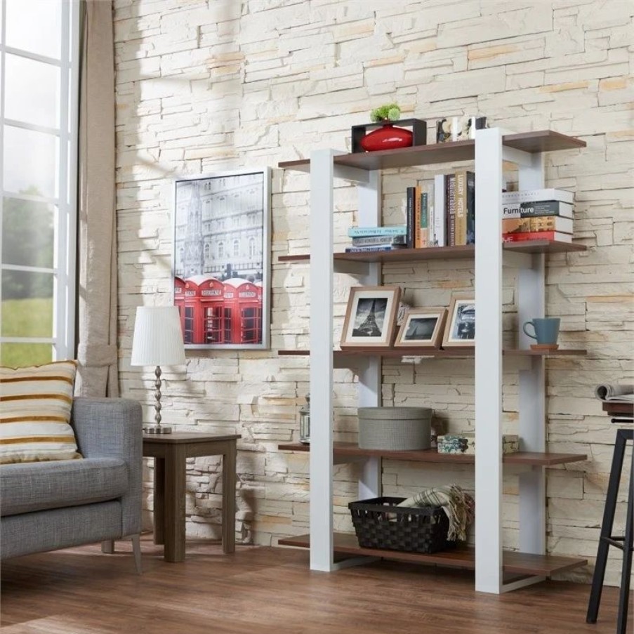 Shelving * | Furniture Of America E-Commerce By Enitial Lab Furniture Of America Bess Modern Wood 5-Shelf Bookcase In White