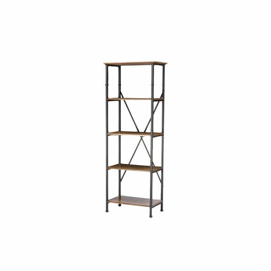 Shelving * | Baxton Studio Lancashire Brown Wood And Metal Bookcase