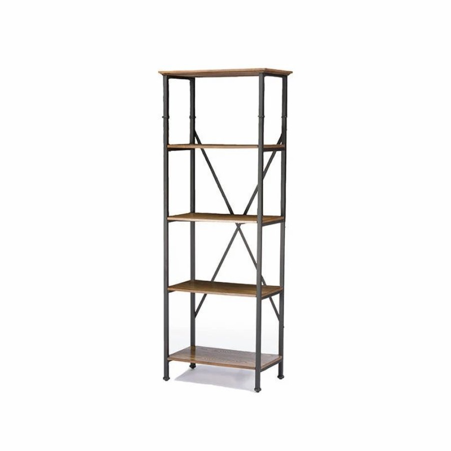 Shelving * | Baxton Studio Lancashire Brown Wood And Metal Bookcase