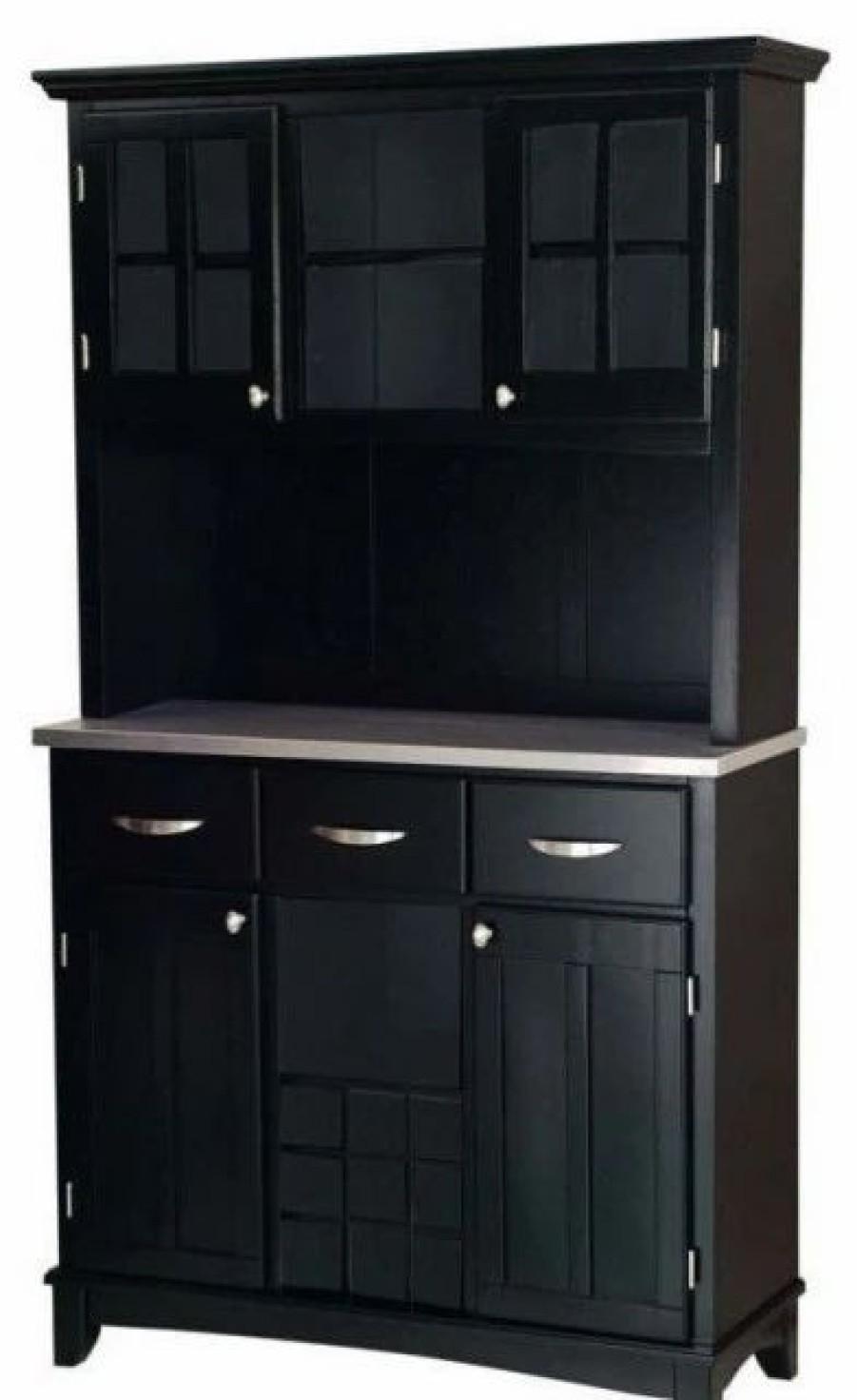 China Cabinets & Hutches * | Bowery Hill 3 Drawer Wine Rack Buffet With Hutch In Black