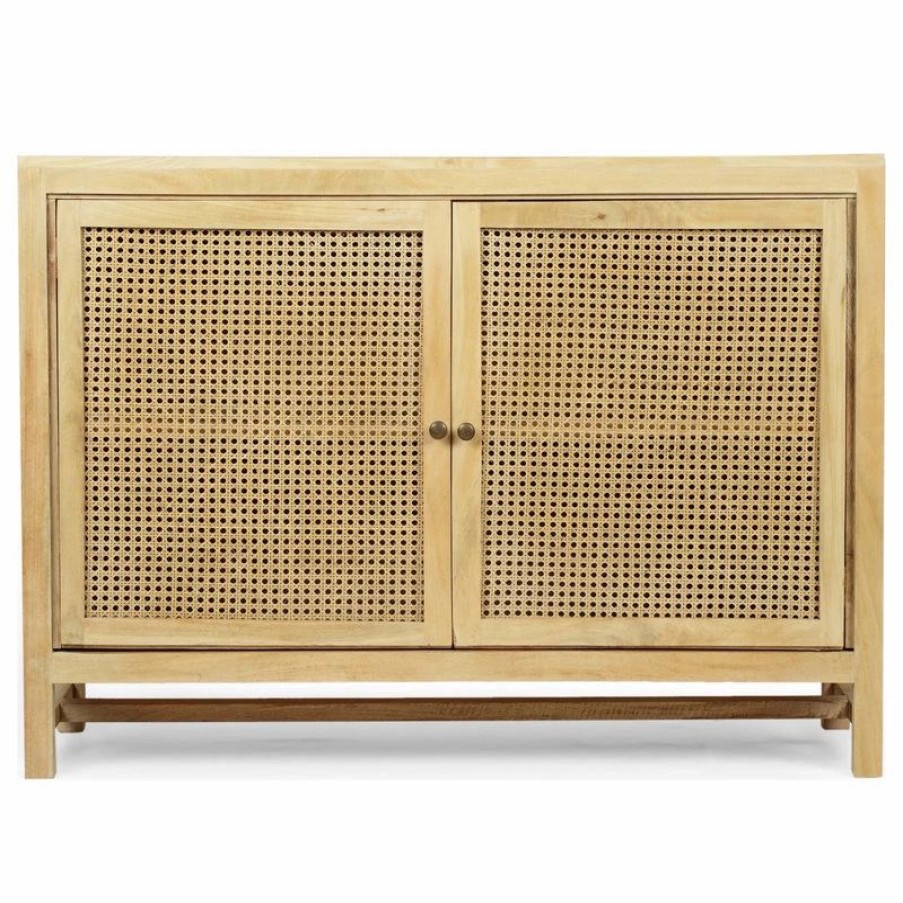 Accent Chests & Cabinets * | Gdfstudio Viola Boho Handcrafted 2 Door Mango Wood Cabinet With Wicker Caning