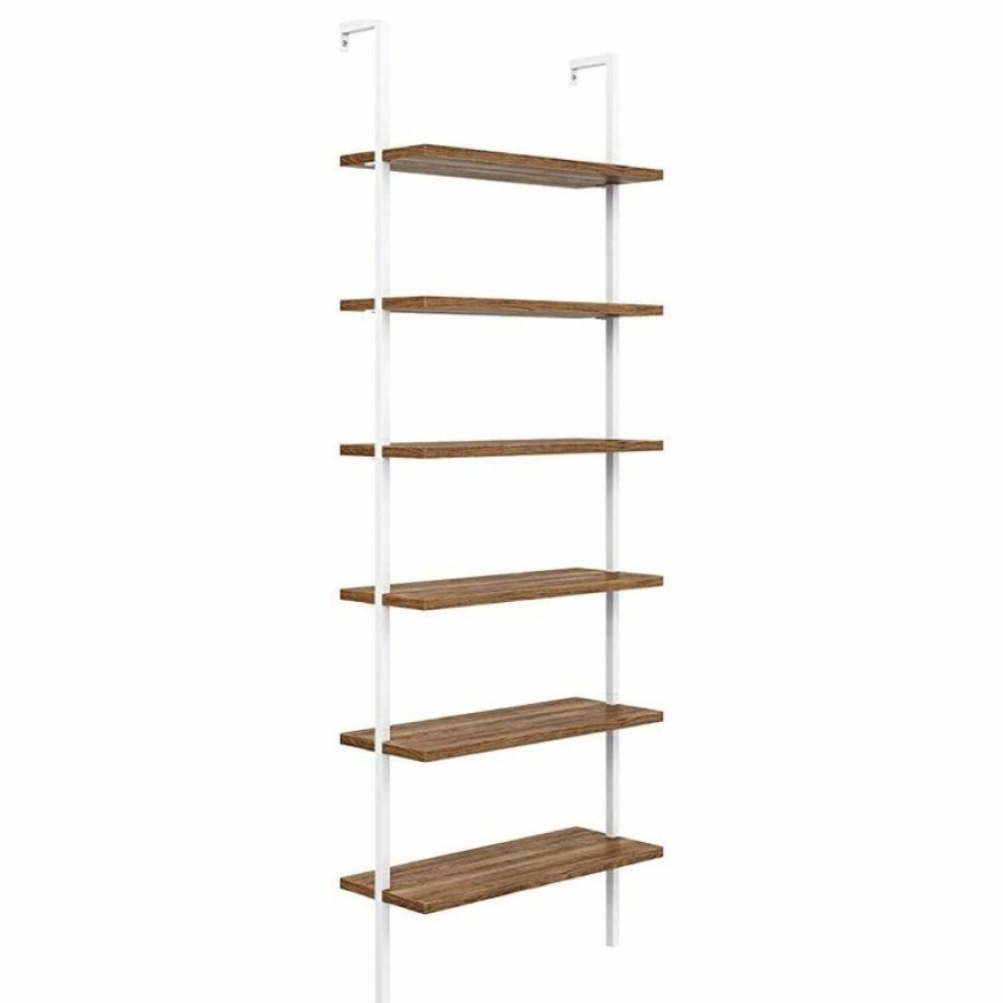 Shelving * | Decor Love Modern Industrial Wall Bookcase, Metal Frame & 6 Shelves, Rustic Oak/White