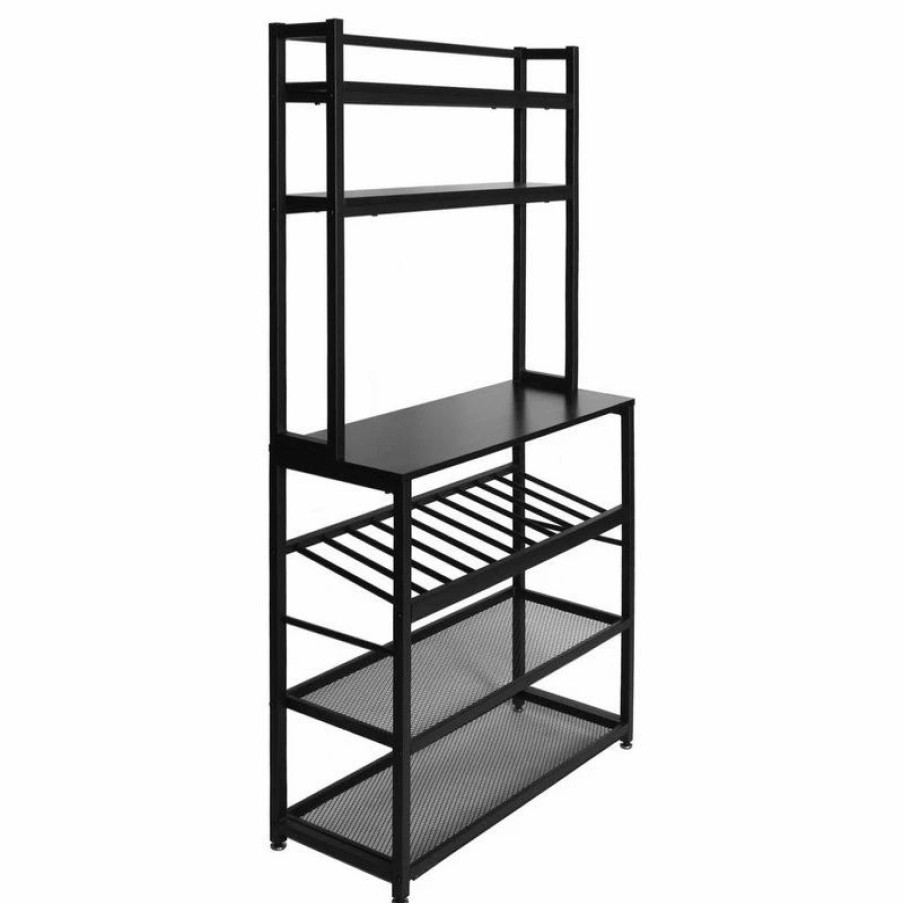 Shelving * | Better Home Products 6 Tier Metal Kitchen Baker'S Rack With Wine Rack In Black