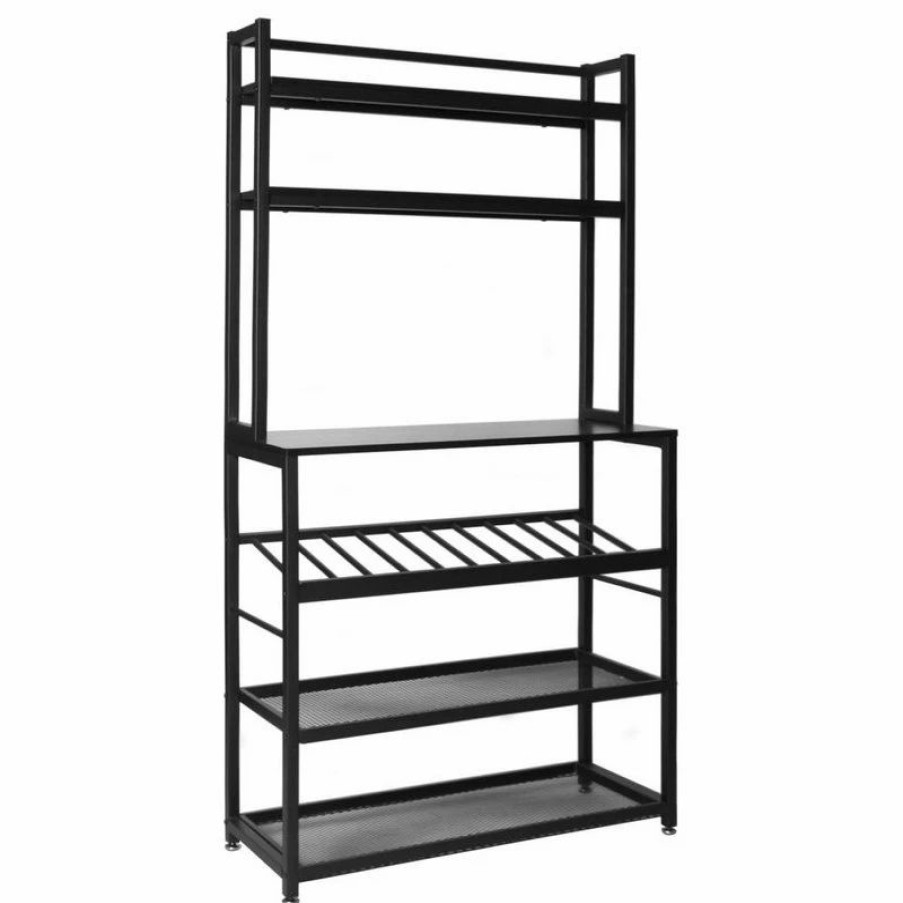 Shelving * | Better Home Products 6 Tier Metal Kitchen Baker'S Rack With Wine Rack In Black