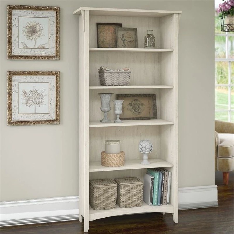 Shelving * | Pemberly Row 5 Shelf Bookcase In Antique White