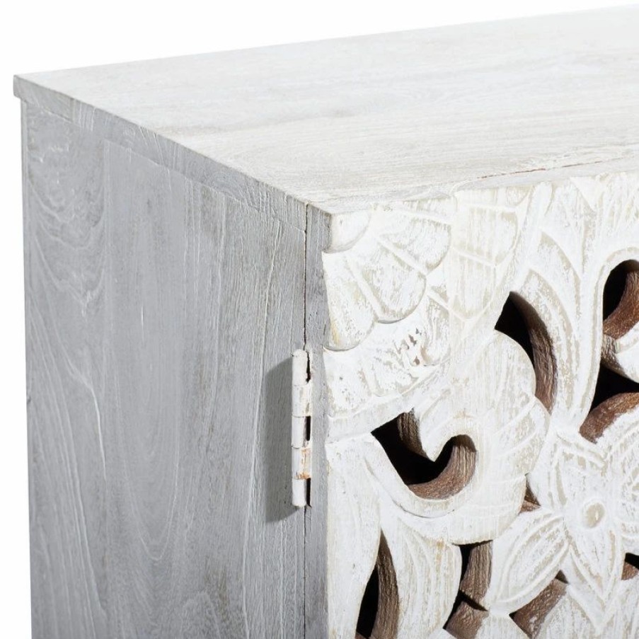 Accent Chests & Cabinets * | Brimfield & May Mediterranean Rectangular White Wooden Floral Cabinet, 30.25 X 35.44 X 16