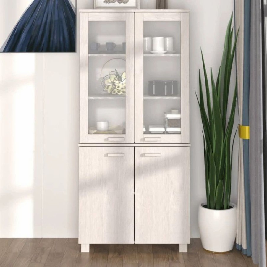 China Cabinets & Hutches * | Vida Xl International B.V. Vidaxl Solid Wood Pine Highboard White Wooden Console Side Cabinet Furniture