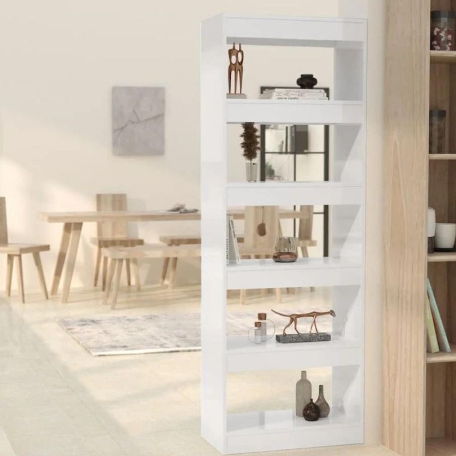 Shelving * | Vida Xl International B.V. Vidaxl Book Cabinet/Room Divider High Gloss White Engineered Wood Furniture