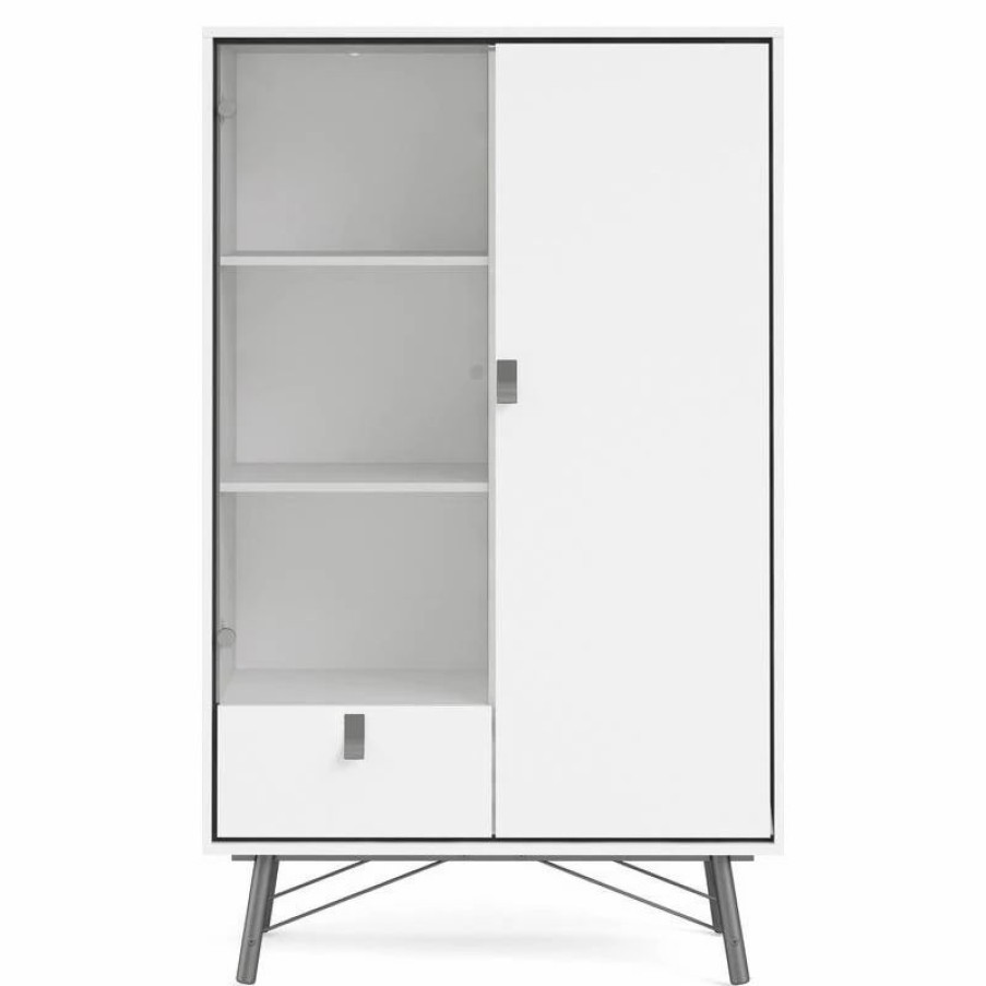 China Cabinets & Hutches * | Tvilum 1 Drawer China Cabinet With 1 Door & 1 Glass Door White Matte/Black