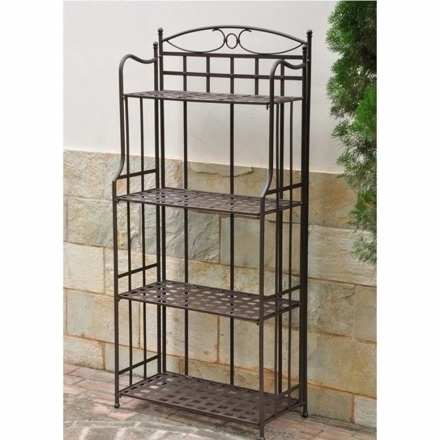 Shelving * | Pemberly Row Outdoor Iron Bakers Rack