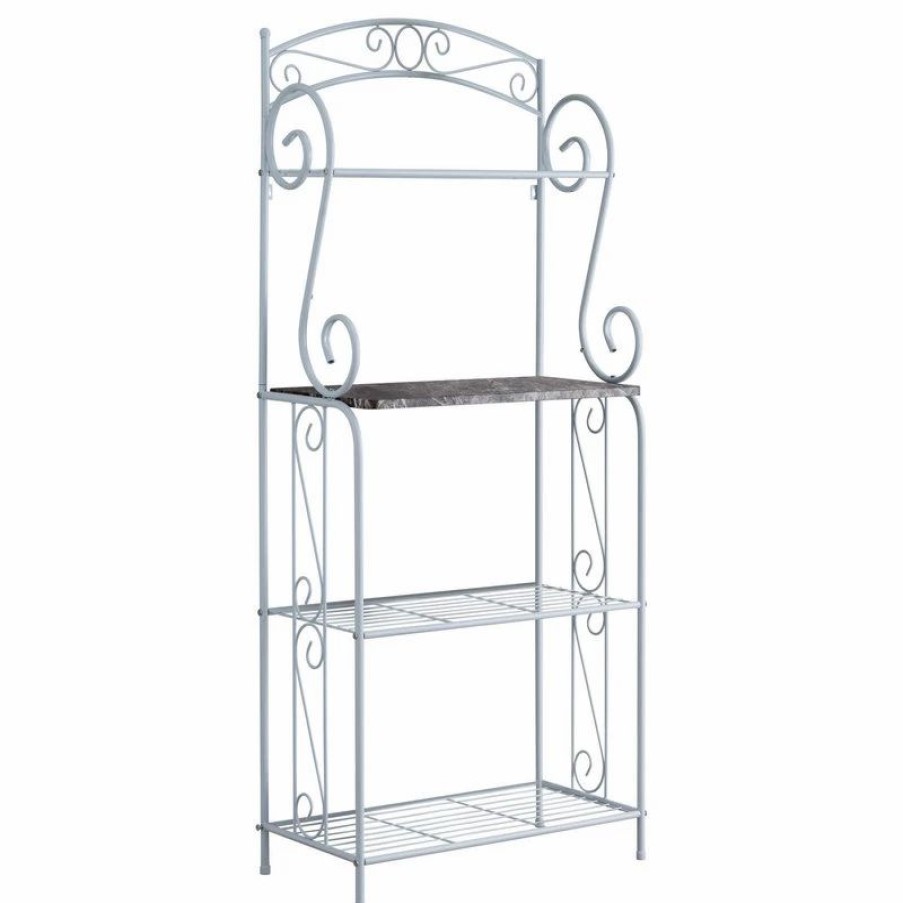 Shelving * | Pilaster Designs Destin 4 Tier Freestanding Kitchen Bakers Rack With White Metal Frame