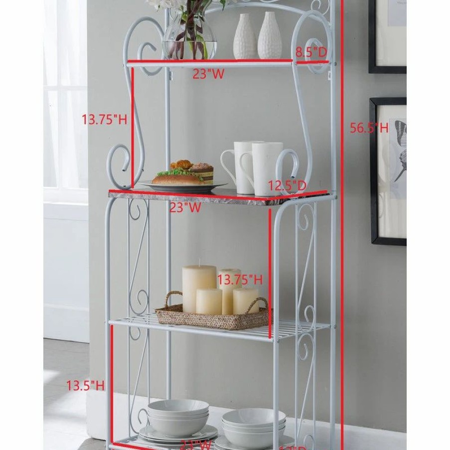 Shelving * | Pilaster Designs Destin 4 Tier Freestanding Kitchen Bakers Rack With White Metal Frame