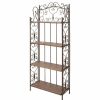 Shelving * | Zimlay Eclectic 4-Tiered Iron And Wood Scrolled Bakers Rack 69872