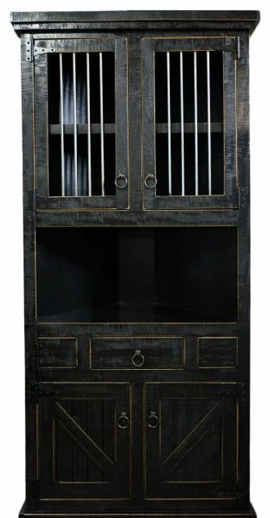 China Cabinets & Hutches * | Eagle Furniture Farm House Corner Dinning Hutch/Buffet, Antique Black