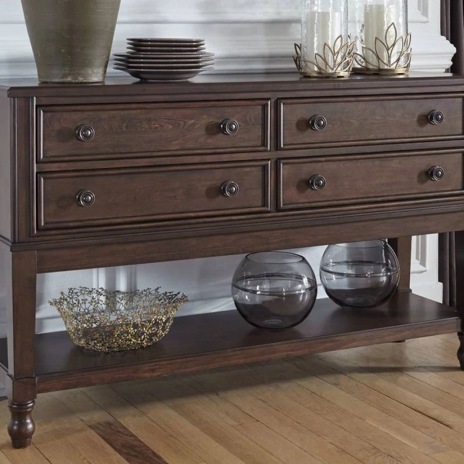 Buffets & Sideboards * | Ashley Furniture Industries Adinton Dining Room Buffet Server Traditional Style Reddish Brown