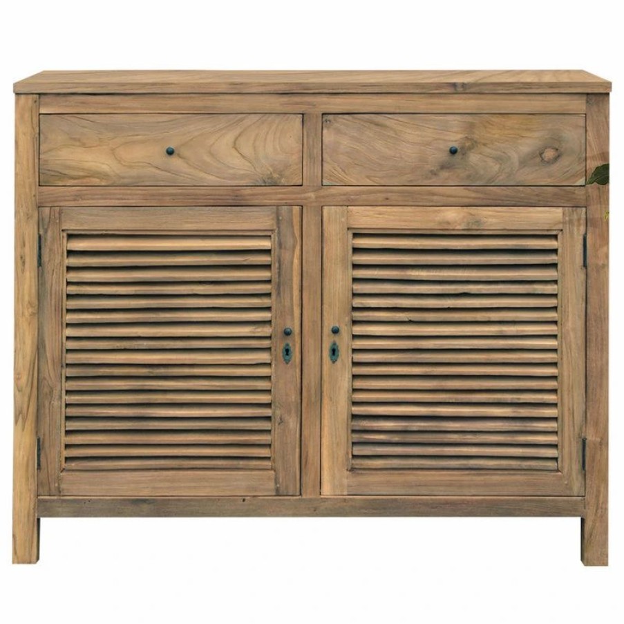 Accent Chests & Cabinets * | Chic Teak Inc. Recycled Teak Wood Louvre Cabinet With 2 Doors And 2 Drawers