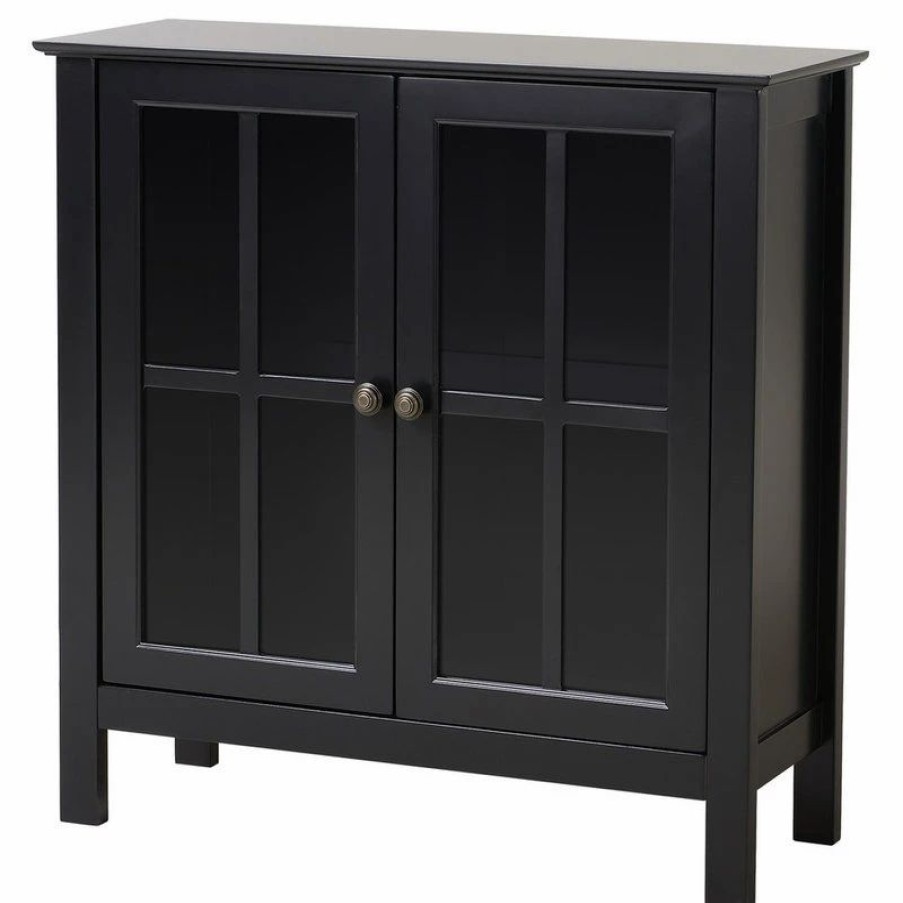 Accent Chests & Cabinets * | American Furniture Classics Os Home And Office Black Glass Door Accent And Display Cabinet