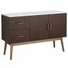 Buffets & Sideboards * | Decorn Mid Century Sideboard, Elegant Gold Finished Base With Walnut Cabinets & Drawers