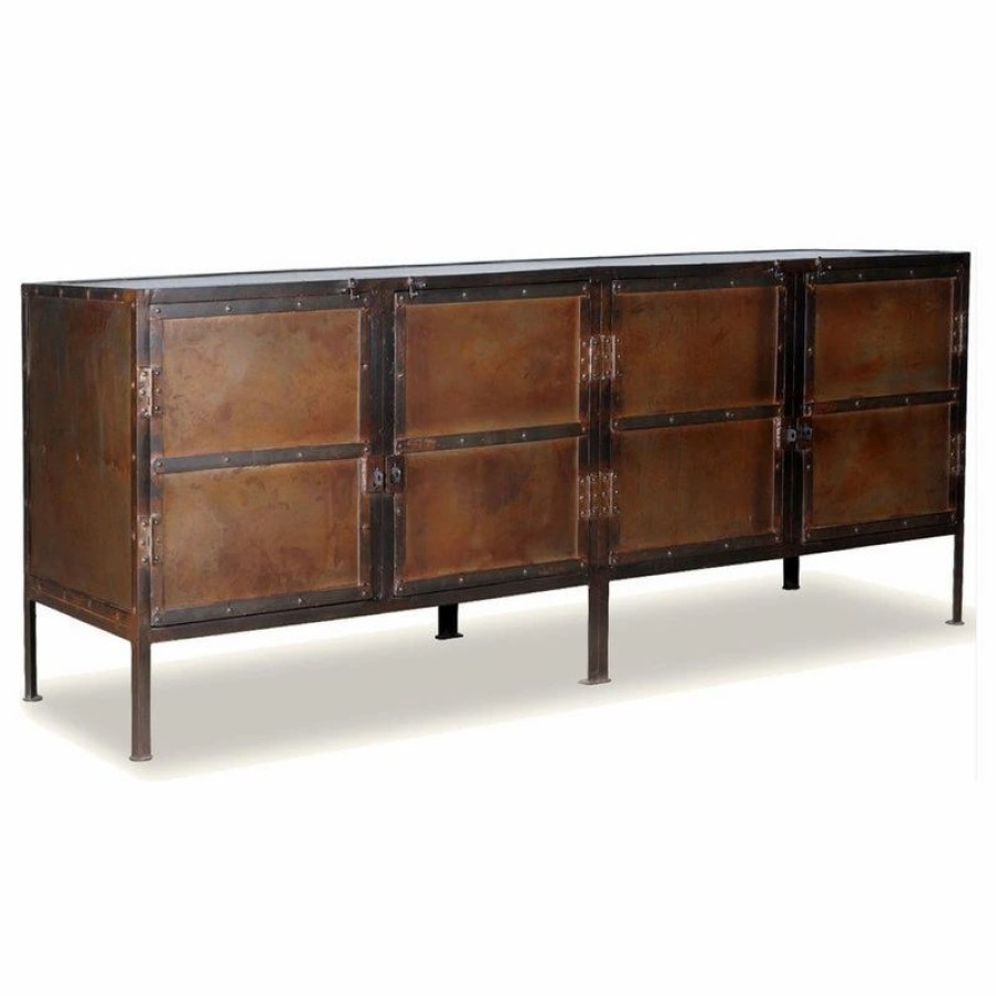 Buffets & Sideboards * | Sierra Living Concepts Inc Industrial Black And Brown Iron 4 Door Large Sideboard Cabinet