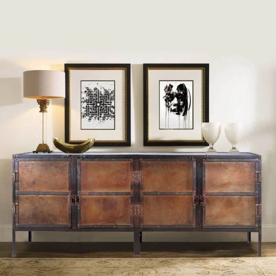 Buffets & Sideboards * | Sierra Living Concepts Inc Industrial Black And Brown Iron 4 Door Large Sideboard Cabinet