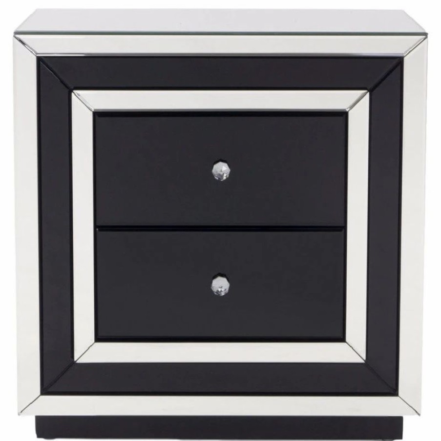 Accent Chests & Cabinets * | Zuri Furniture Modern Malibu Side Table Clear Smoked Black Mirrored Finish 2 Drawers