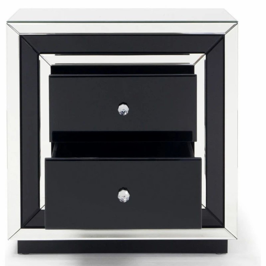 Accent Chests & Cabinets * | Zuri Furniture Modern Malibu Side Table Clear Smoked Black Mirrored Finish 2 Drawers