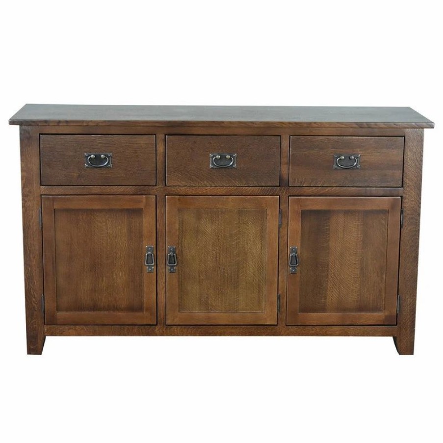 Buffets & Sideboards * | Crafters And Weavers Mission Solid Oak 3 Drawer 3 Door Sideboard Walnut (Aw)